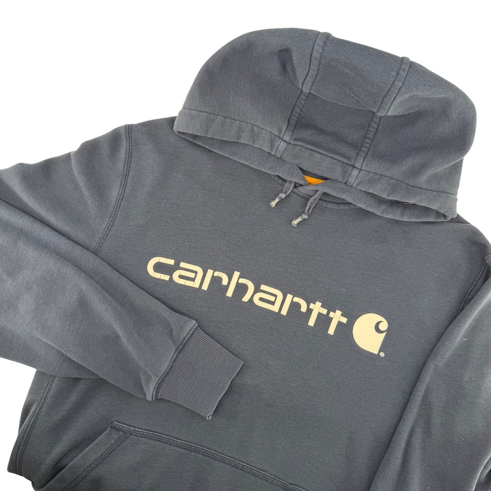 Carhartt Hoodie Mens M Navy Blue Graphic Logo‎ Relaxed Fit Workwear 103873-981